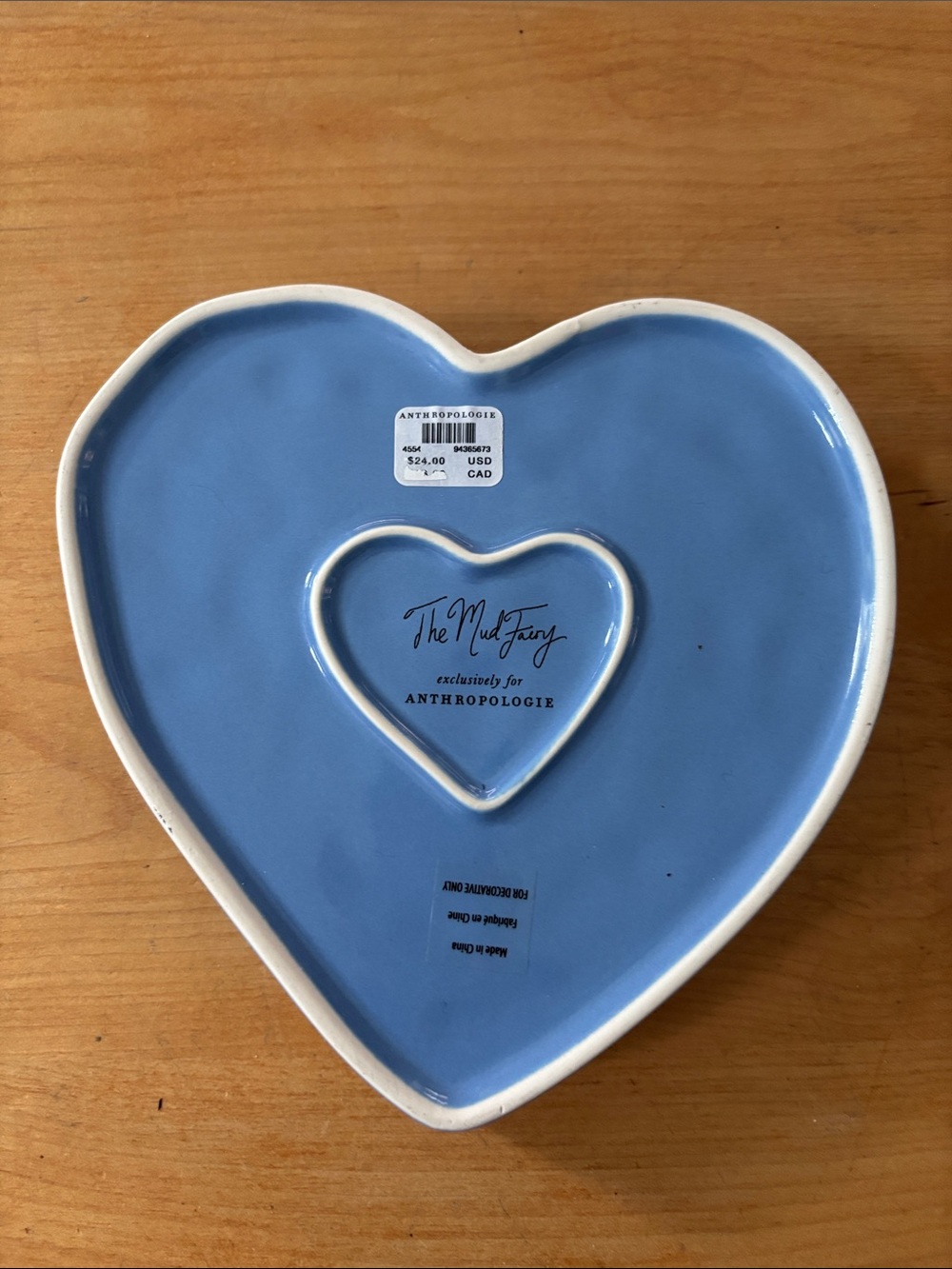 Anthropologie The Mud Fairy heart shaped dish,periwinkle,flowers, gold flecks - Picture 6 of 6